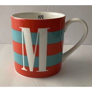 Kate Spade NY Lenox Wickford Red Letter Day Red & Teal  Striped M Mug Cup